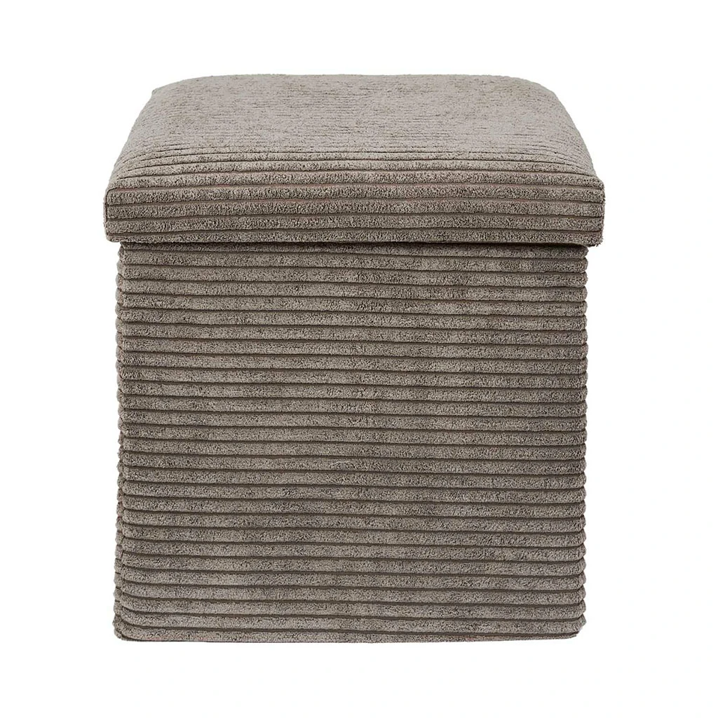 Pouf Coffre Pliable En Tissu Côtelé Taupe - Scarlett 4 Pouf Coffre Pliable En Tissu Côtelé Taupe - Scarlett – Image 4