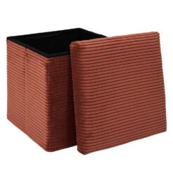 Pouf Coffre Pliable En Tissu Côtelé Terracotta - Scarlett