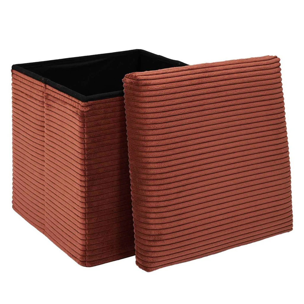Pouf Coffre Pliable En Tissu Côtelé Terracotta - Scarlett 1 Pouf Coffre Pliable En Tissu Côtelé Terracotta - Scarlett