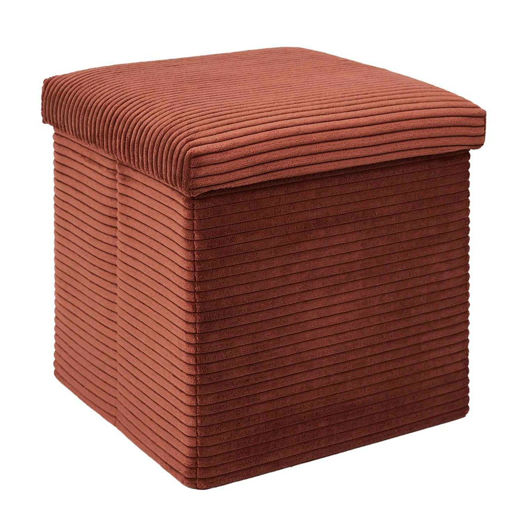 Pouf Coffre Pliable En Tissu Côtelé Terracotta - Scarlett 2 Pouf Coffre Pliable En Tissu Côtelé Terracotta - Scarlett – Image 2