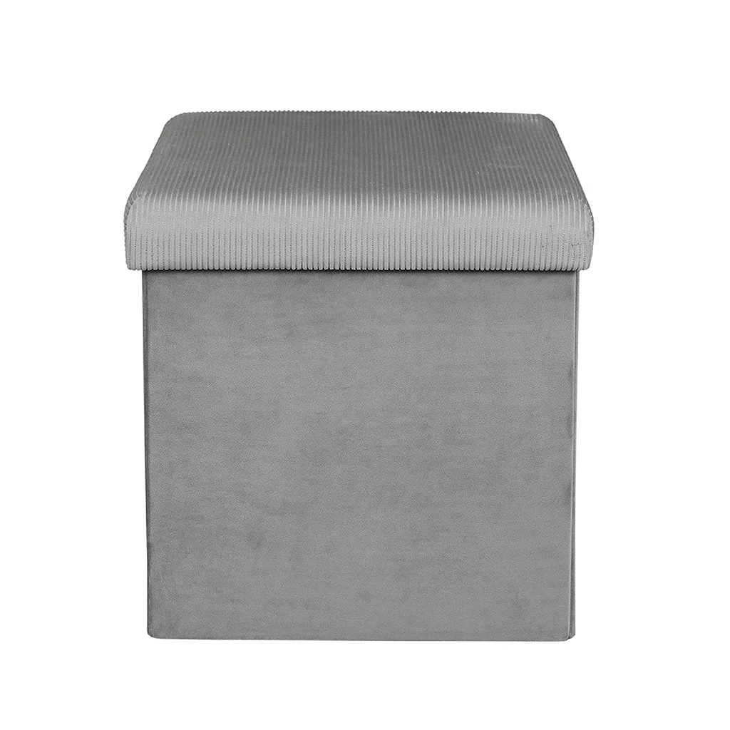 Pouf Coffre Pliable En Velours Côtelé Gris - Julia 2 Pouf Coffre Pliable En Velours Côtelé Gris - Julia – Image 2