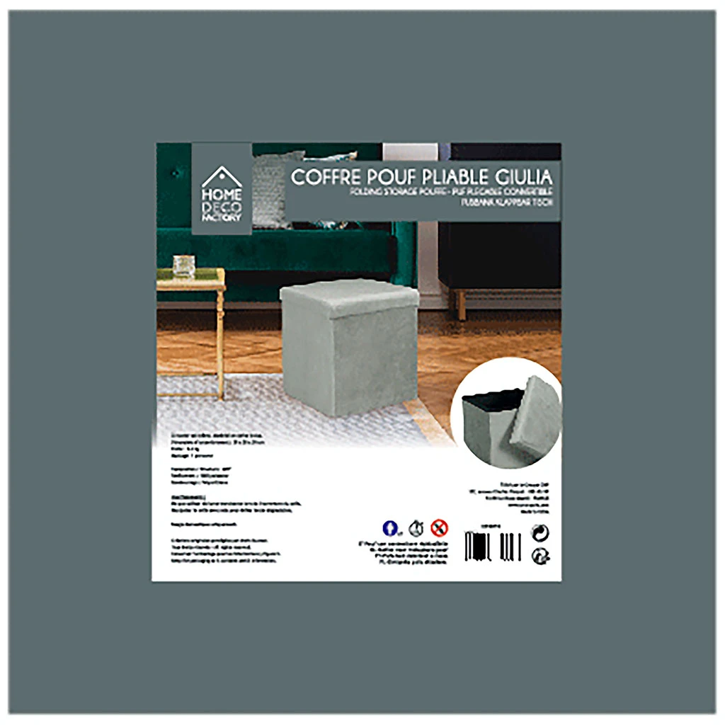 Pouf Coffre Pliable En Velours Côtelé Gris - Julia 3 Pouf Coffre Pliable En Velours Côtelé Gris - Julia – Image 3