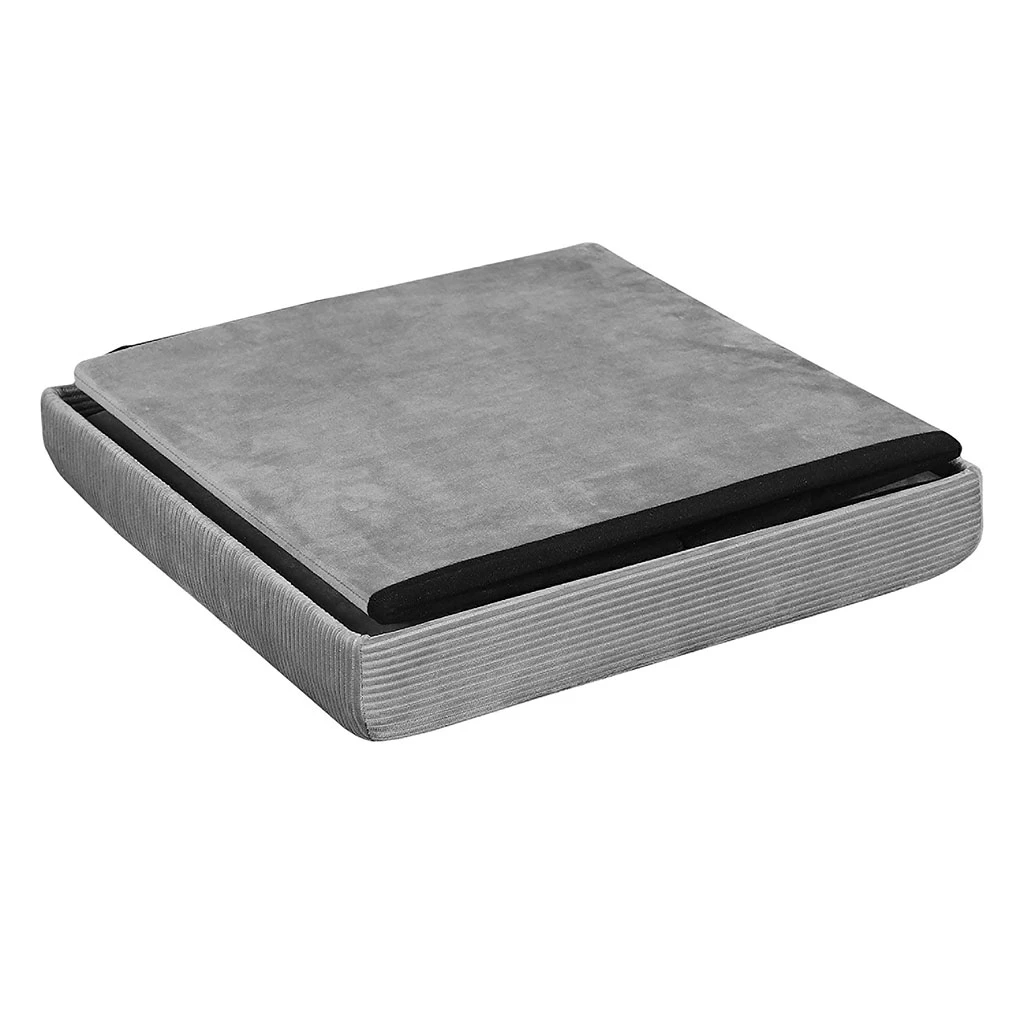 Pouf Coffre Pliable En Velours Côtelé Gris - Julia 5 Pouf Coffre Pliable En Velours Côtelé Gris - Julia – Image 5