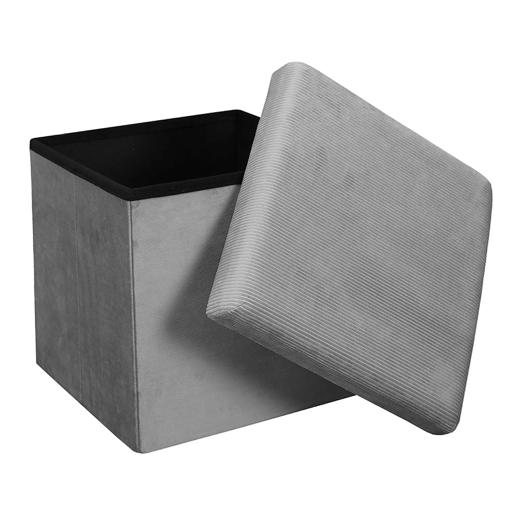 Pouf Coffre Pliable En Velours Côtelé Gris - Julia 7 Pouf Coffre Pliable En Velours Côtelé Gris - Julia – Image 7