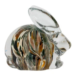 Presse-papier Lapin En Verre Ambre Et Kaki