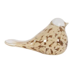 Presse Papier Moineau En Verre Beige Et Doré - Serin