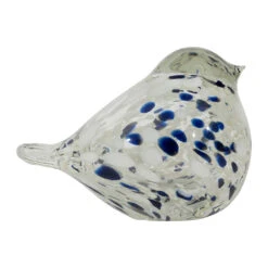 Presse-papier Moineau En Verre Blanc Et Bleu Pailleté - Serin