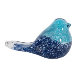 Presse Papier Moineau En Verre Bleu - Serin