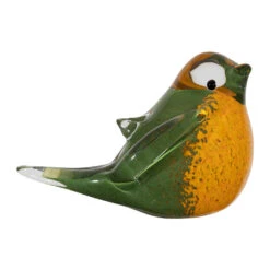 Presse Papier Moineau En Verre Vert Et Jaune - Serin