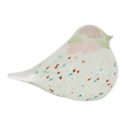 Presse Papier Moineau En Verre Vert Et Rose - Serin