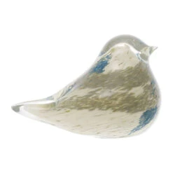 Presse-papier Moineau Serin Ivoire Et Bleu En Verre