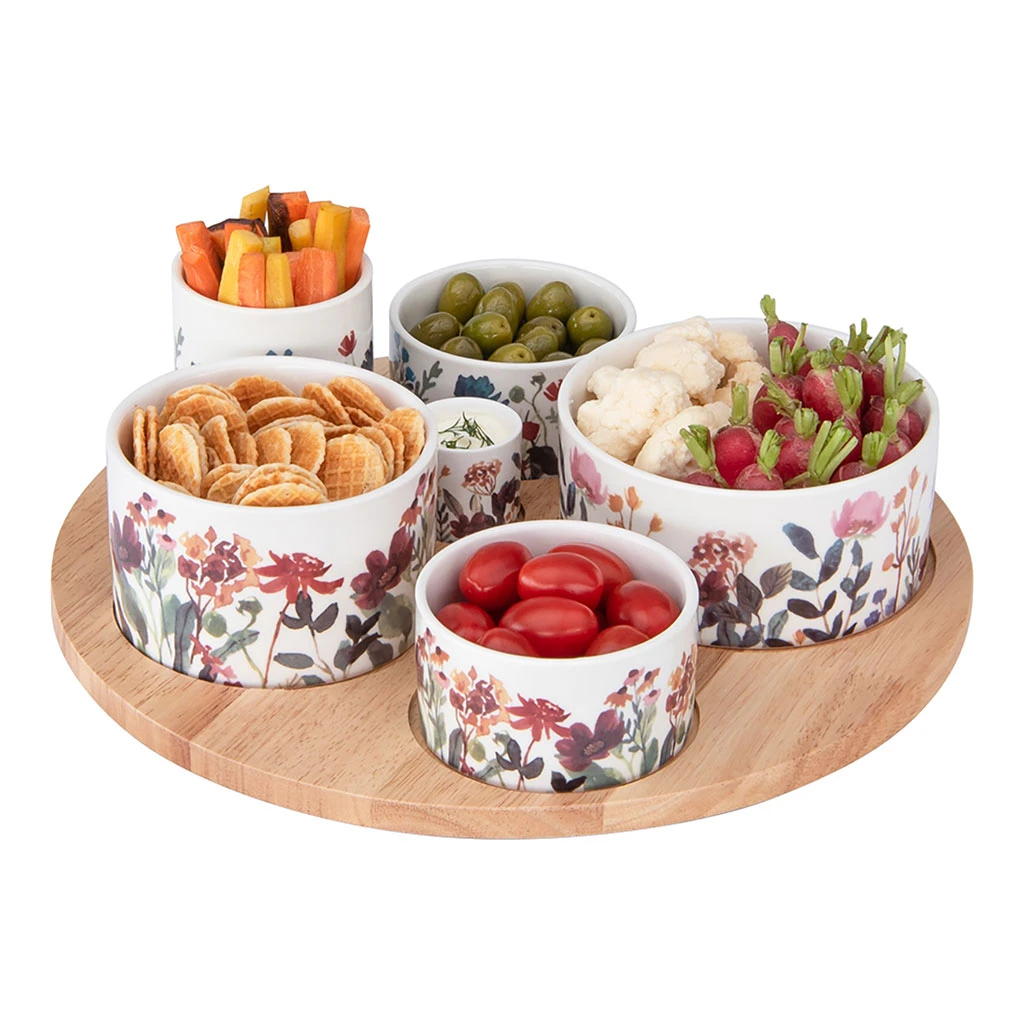 Service Aperitif 6 Pièces En Porcelaine - Flor 1 Service Aperitif 6 Pièces En Porcelaine - Flor