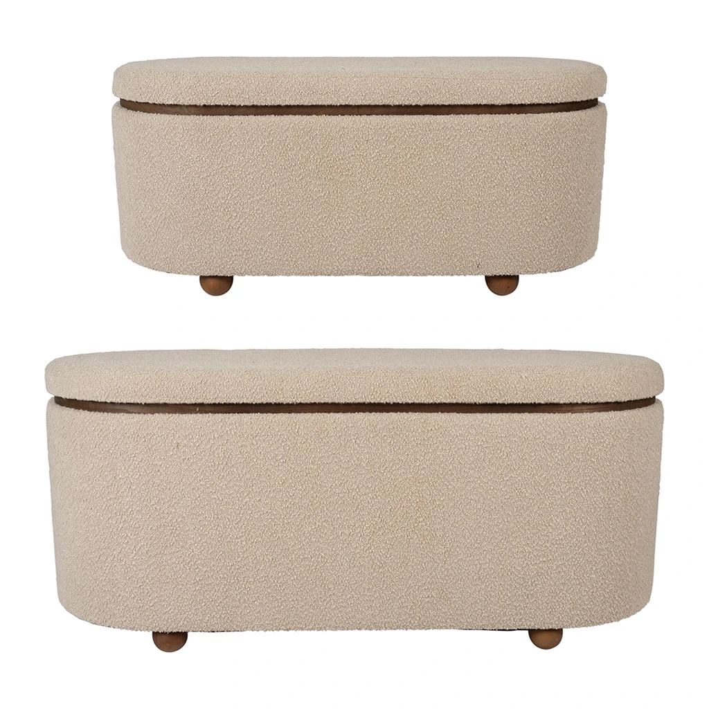 Set De 2 Bancs Coffre En Tissu Et Pin Beige - Alpinia 1 Set De 2 Bancs Coffre En Tissu Et Pin Beige - Alpinia