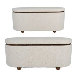 Set De 2 Bancs Coffre En Tissu Et Pin Blanc - Alpinia