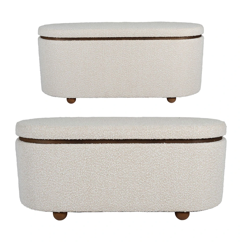 Set De 2 Bancs Coffre En Tissu Et Pin Blanc - Alpinia 1 Set De 2 Bancs Coffre En Tissu Et Pin Blanc - Alpinia