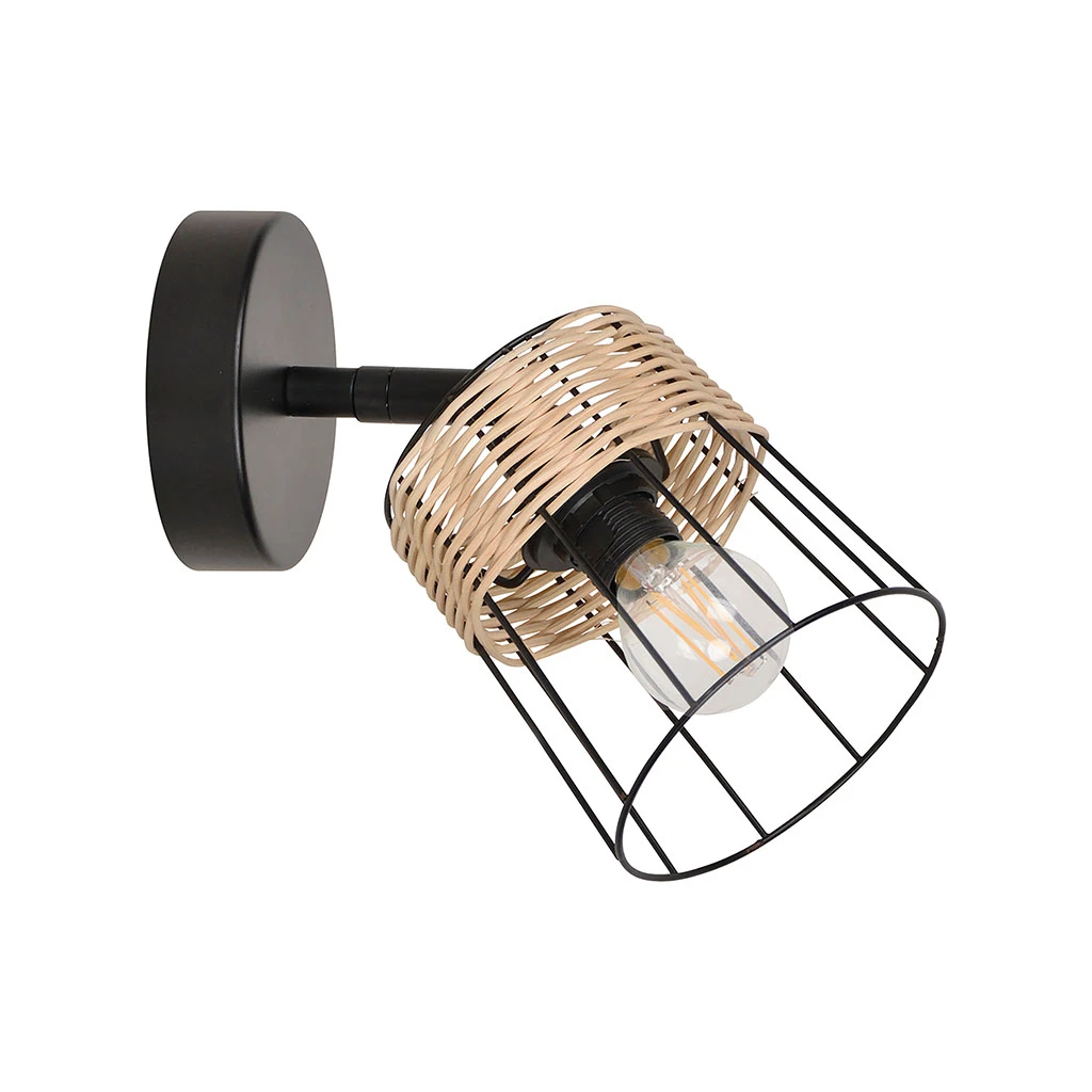 Spot 1 Lumière En Metal Et Rotin Tresse H18.5cm Noir - Indah 1 Spot 1 Lumière En Metal Et Rotin Tresse H18.5cm Noir - Indah