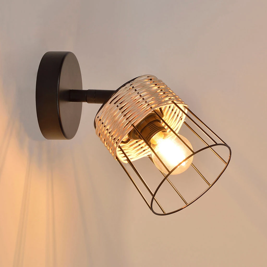 Spot 1 Lumière En Metal Et Rotin Tresse H18.5cm Noir - Indah 2 Spot 1 Lumière En Metal Et Rotin Tresse H18.5cm Noir - Indah – Image 2