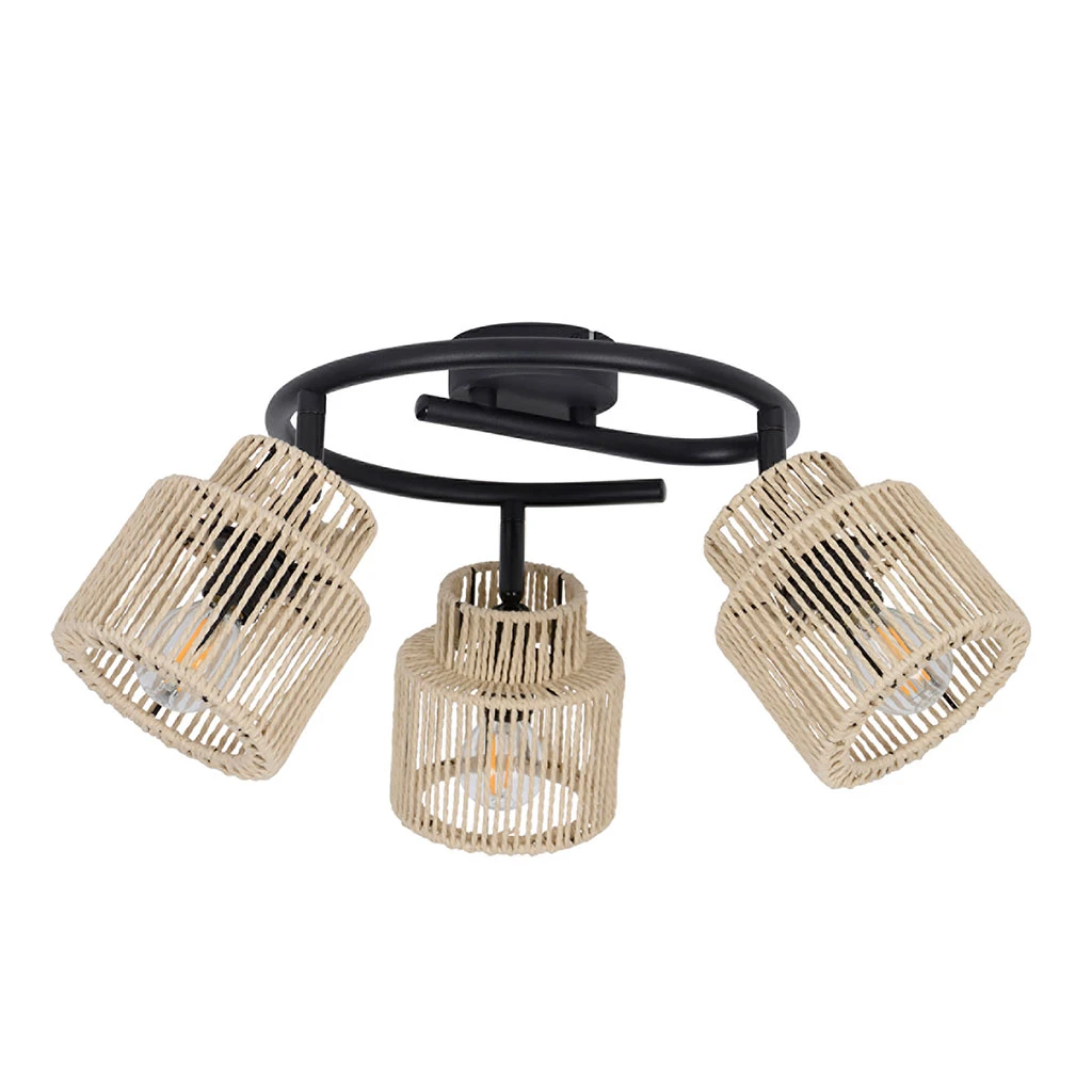 Spot 3 Lumières En Métal Et Cordelette Naturel D47cm - Cancun 1 Spot 3 Lumières En Métal Et Cordelette Naturel D47cm - Cancun