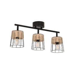 Spot 3 Lumières En Metal Et Rotin Tresse H23cm Noir - Indah