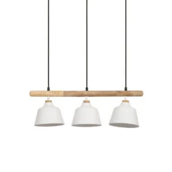 Suspension 3 Lampes En Fer Et Manguier Blanc L66cm - Ferese