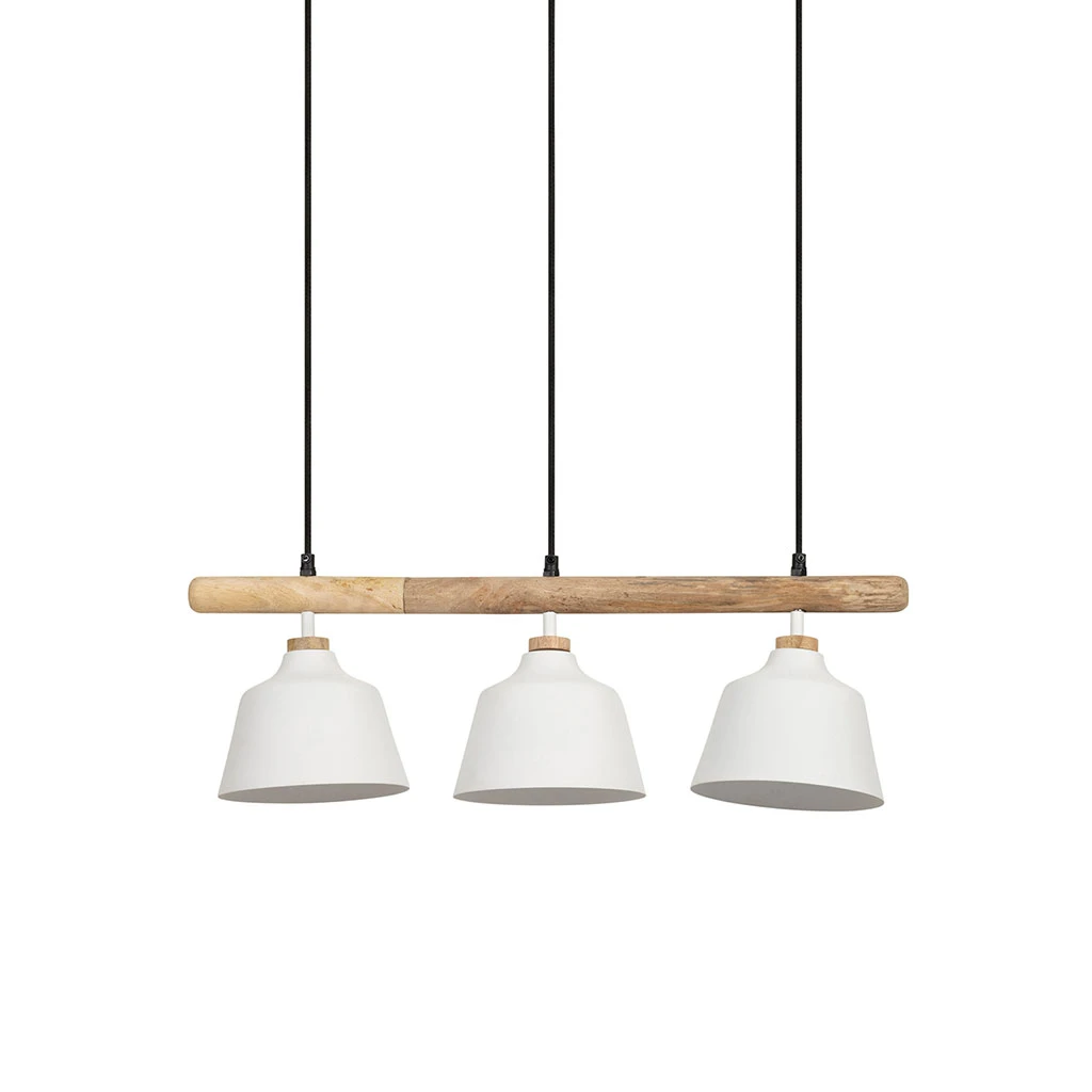 Suspension 3 Lampes En Fer Et Manguier Blanc L66cm - Ferese 1 Suspension 3 Lampes En Fer Et Manguier Blanc L66cm - Ferese