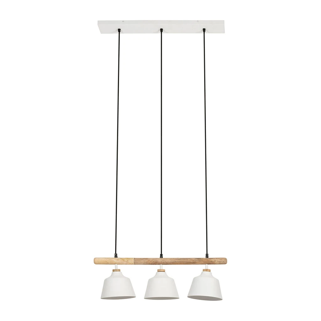 Suspension 3 Lampes En Fer Et Manguier Blanc L66cm - Ferese 2 Suspension 3 Lampes En Fer Et Manguier Blanc L66cm - Ferese – Image 2