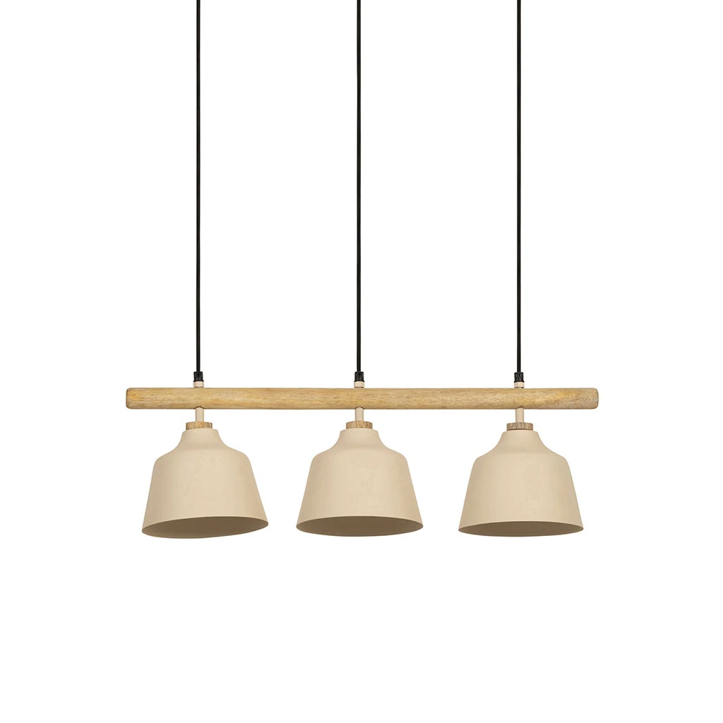 Suspension 3 Lampes En Fer Et Manguier Sable L66cm - Ferese 1 Suspension 3 Lampes En Fer Et Manguier Sable L66cm - Ferese