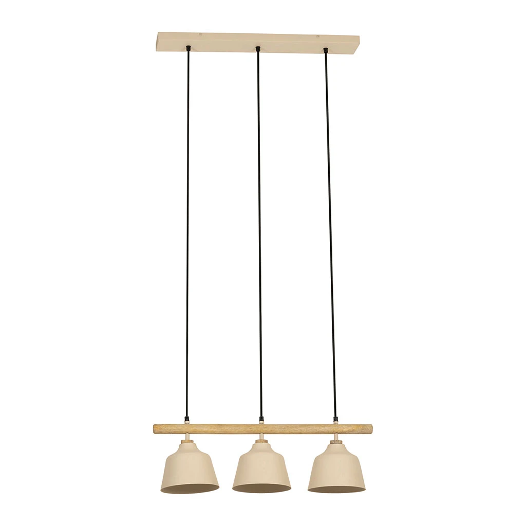 Suspension 3 Lampes En Fer Et Manguier Sable L66cm - Ferese 2 Suspension 3 Lampes En Fer Et Manguier Sable L66cm - Ferese – Image 2