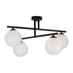 Suspension 4 Lumières En Fer Et Verre Noir Mat H36cm - Ardecor