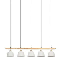 Suspension 5 Lampes En Fer Et Manguier Blanc L114cm - Ferese