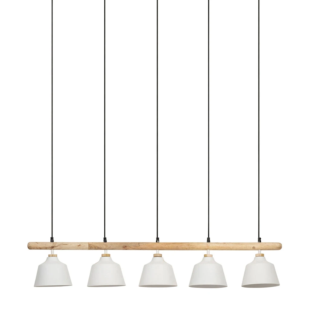 Suspension 5 Lampes En Fer Et Manguier Blanc L114cm - Ferese 1 Suspension 5 Lampes En Fer Et Manguier Blanc L114cm - Ferese