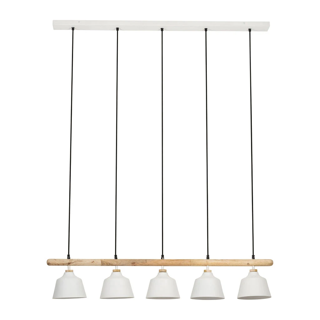 Suspension 5 Lampes En Fer Et Manguier Blanc L114cm - Ferese 2 Suspension 5 Lampes En Fer Et Manguier Blanc L114cm - Ferese – Image 2