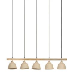 Suspension 5 Lampes En Fer Et Manguier Sable L114cm - Ferese