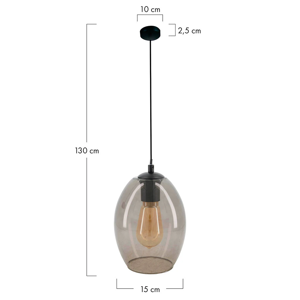 Suspension En Verre Fumé Gris D15xh130cm 2 Suspension En Verre Fumé Gris D15xh130cm – Image 2