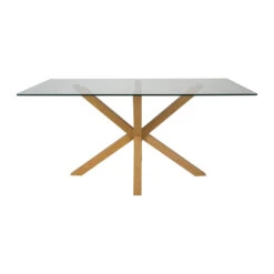 Table à Manger En Verre Trempé Et Métal Naturel 160x90cm - Adela