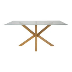 Table à Manger En Verre Trempé Et Métal Naturel 180x90cm - Adela