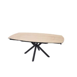 Table à Manger Extensible En Céramique Effet Bois Et Métal Noir130(+60)x100cm - Seville