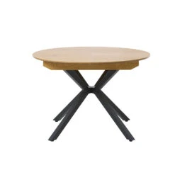 Unique Table à Manger Extensible Ronde En Chêne Naturel Et Noir D120(+40)cm - Cesura