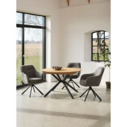 Unique Table à Manger Extensible Ronde En Chêne Naturel Et Noir D120(+40)cm - Cesura -Magasin Général Pour La Maison table a manger extensible ronde en chene naturel et noir d120 40 cm c 697525 FRN16 WEB