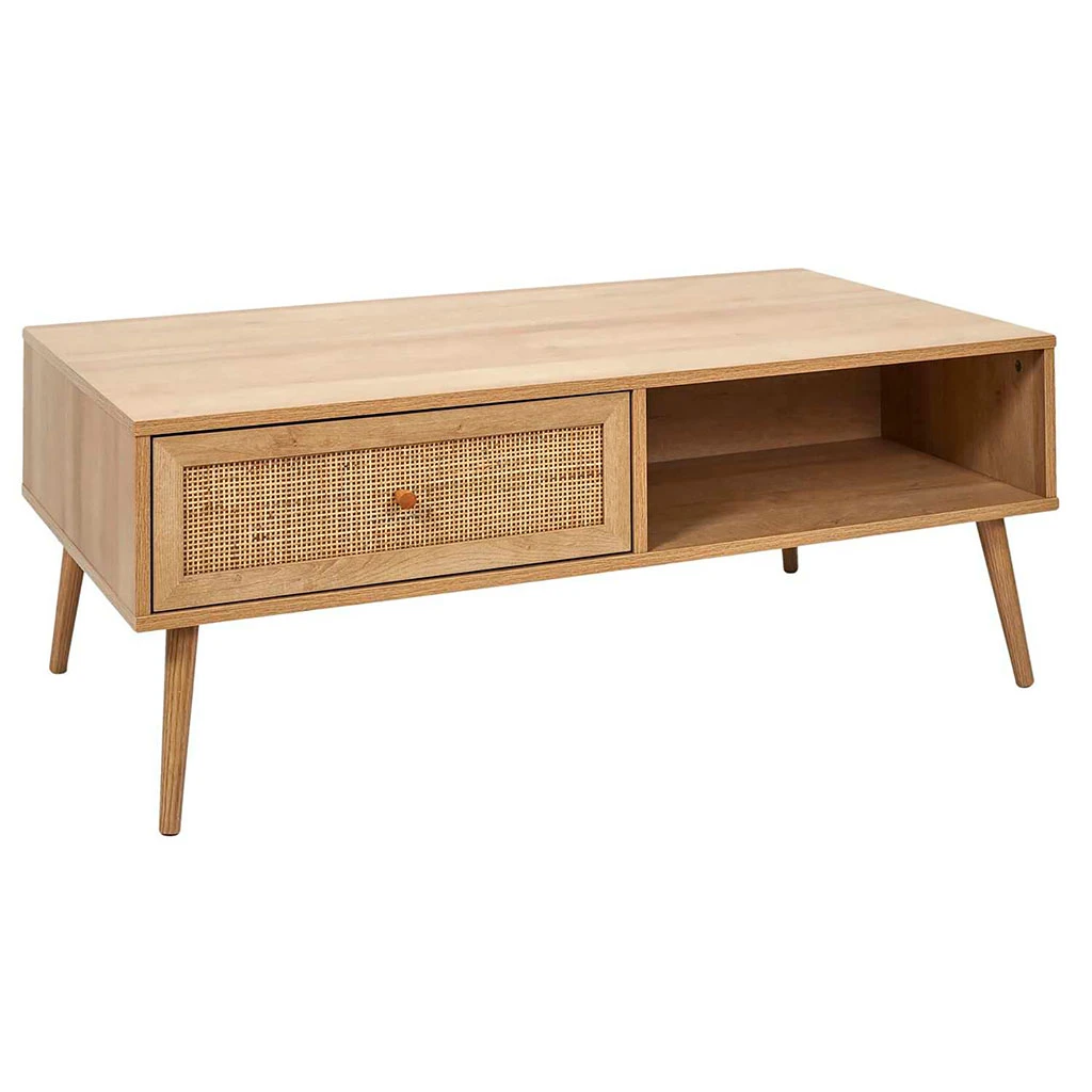 Table Basse Avec Tiroir En Bois Et Cannage L110cm - Baia 1 Table Basse Avec Tiroir En Bois Et Cannage L110cm - Baia