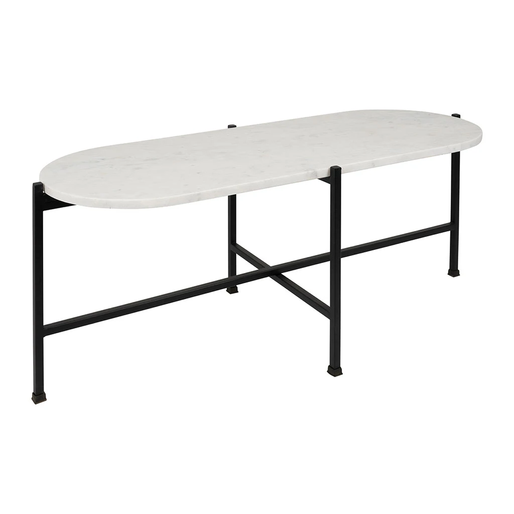 Table Basse En Marbre Et Fer Blanc Et Noir 100x40cm - Eskela 2 Table Basse En Marbre Et Fer Blanc Et Noir 100x40cm - Eskela – Image 2