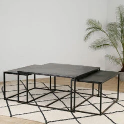 Table Basse Gigogne Carrée (lot De 3) En Fer Noir - Felia -Magasin Général Pour La Maison table basse gigogne carree lot de 3 en fer noir felia 37337 37337 SITU02 WEB 1