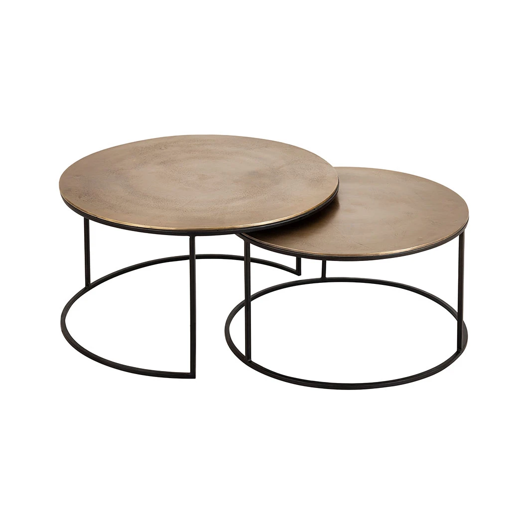 Lot De 2 Table Gigogne En Aluminium Et Fer Doré - Felia 1 Lot De 2 Table Gigogne En Aluminium Et Fer Doré - Felia