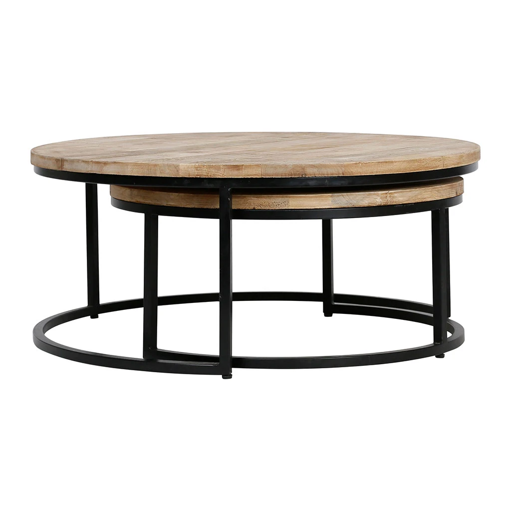 Table Basse Gigogne Ronde (lot De 2) En Manguier Et Fer Noir - Noe 2 Table Basse Gigogne Ronde (lot De 2) En Manguier Et Fer Noir - Noe – Image 2