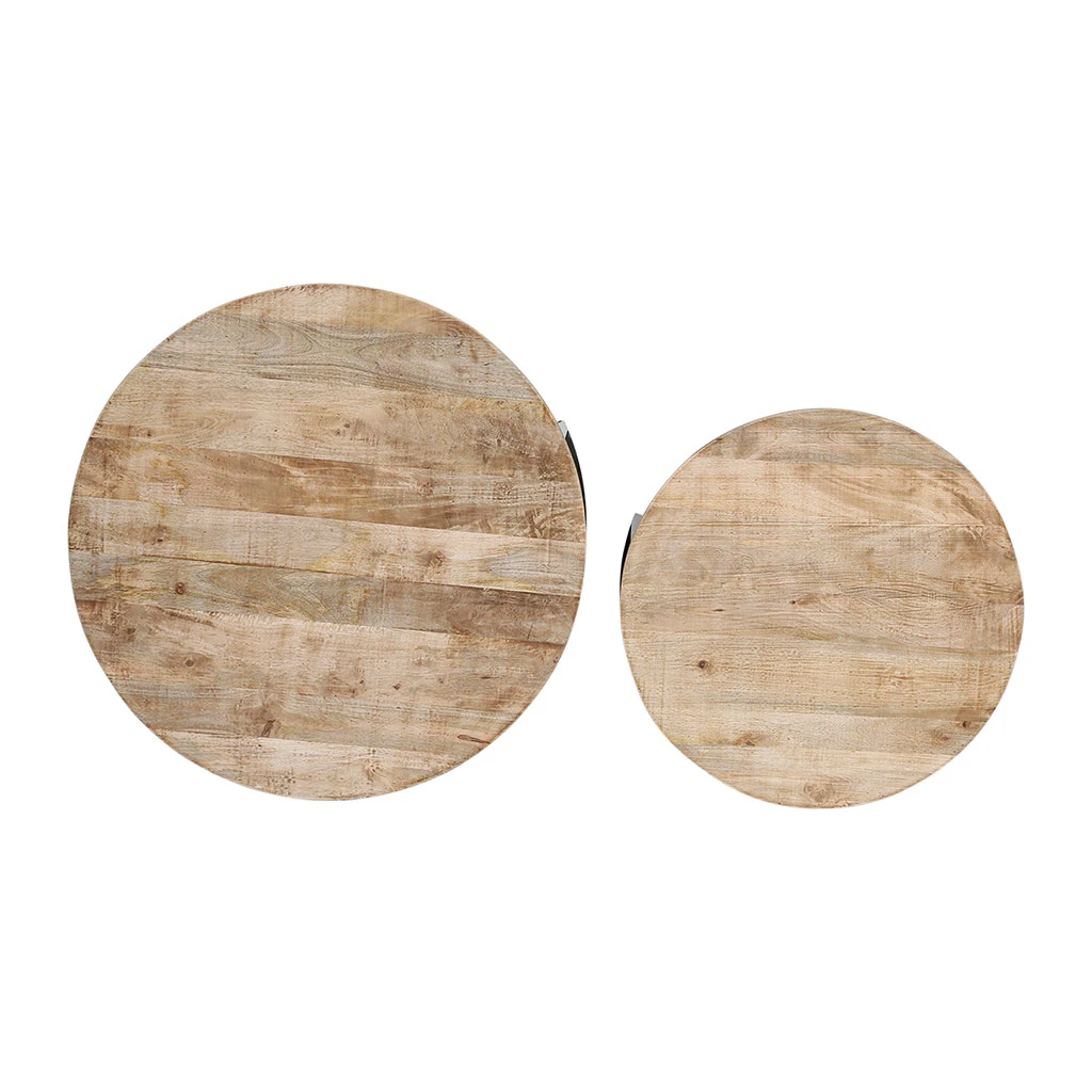 Table Basse Gigogne Ronde (lot De 2) En Manguier Et Fer Noir - Noe 4 Table Basse Gigogne Ronde (lot De 2) En Manguier Et Fer Noir - Noe – Image 4