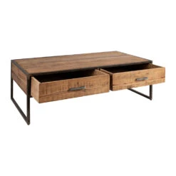 Table Basse En Acacia Et Fer Noir 120x60cm - Factory 9 Table Basse En Acacia Et Fer Noir 120x60cm - Factory -Magasin Général Pour La Maison table basse industrielle en bois d acacia avec 2 tiroirs factory 36484 36484 DET05 WEB 1