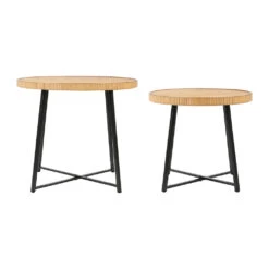Table Basse (lot De 2) En Bambou, Rotin Et Pieds En Fer Noir - Saori