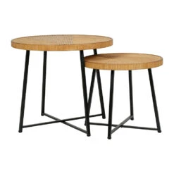 Table Basse (lot De 2) En Bambou, Rotin Et Pieds En Fer Noir - Saori -Magasin Général Pour La Maison table basse lot de 2 en bambou rotin et pieds en fer noir saori 76153 76153 DET02 WEB 1