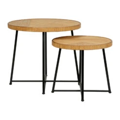 Table Basse (lot De 2) En Bambou, Rotin Et Pieds En Fer Noir - Saori -Magasin Général Pour La Maison table basse lot de 2 en bambou rotin et pieds en fer noir saori 76153 76153 DET03 WEB 1
