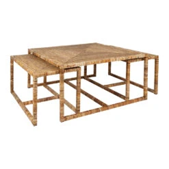 Table Basse Gigogne (lot De 3) En Rotin Naturel Et Fer - Pasil